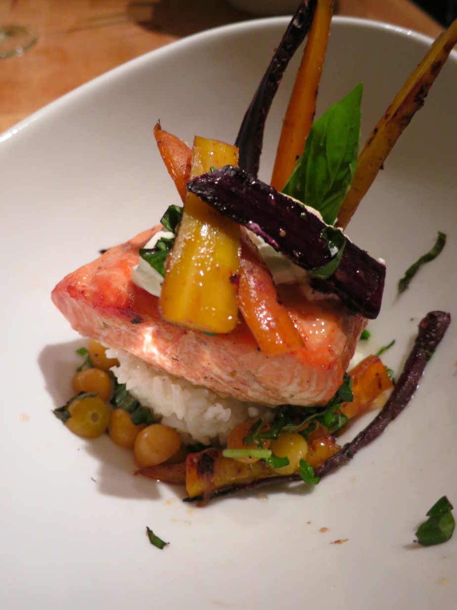 Grilled salmon with heirloom carrots